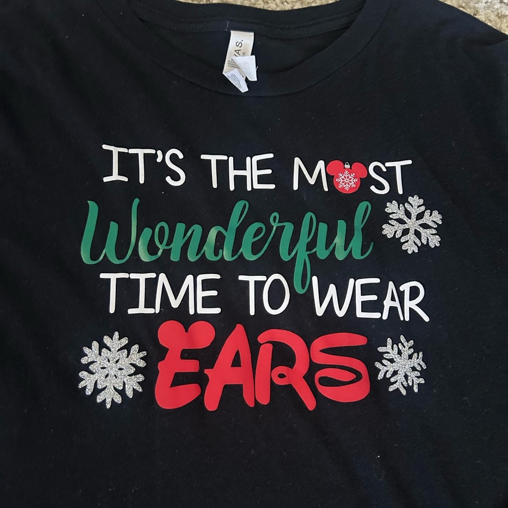 Black Long Sleeve Shirt W/ “It’s The Most Wonderful Time To Wear Ears” Womens M - Picture 4 of 5